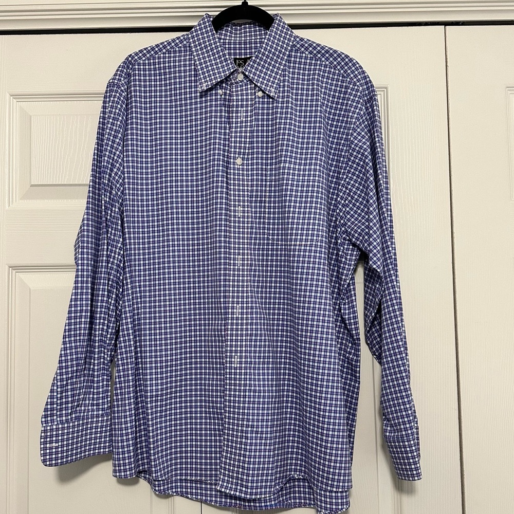 Jos. A. Bank Traveler’s Collection Plaid Button Down Shirt‎ Blue Size Large EUC